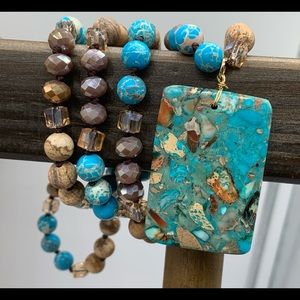 18” handmade jasper blue stone pendant necklace